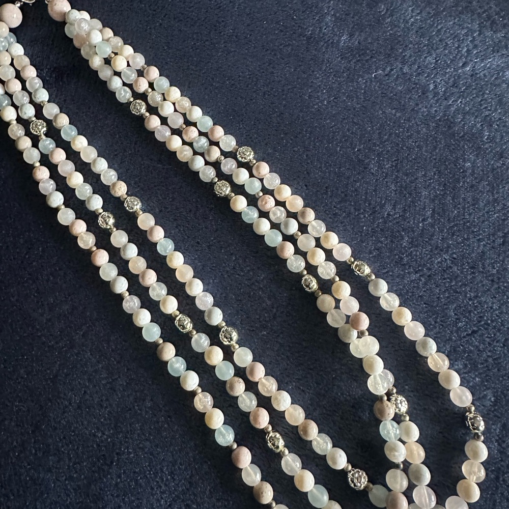Multi-Strand Pastel Beaded Necklace with Silver Accents - Picture 7 of 15